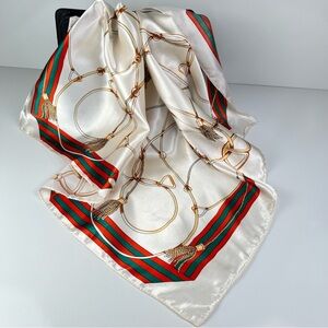 2/$25 SALE Women's Silky Fashion Scarf NWT Red Green White Gold Rope Scarf